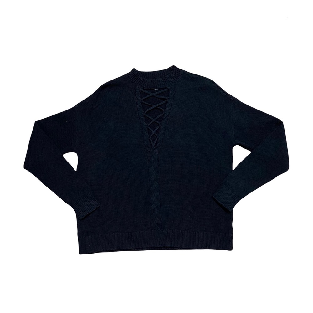 Kendall & Kylie Lace Up Front Crew Neck Sweater